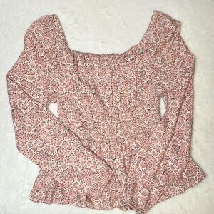 Japna Cottage Smocked Peplum Long Sleeve Blouse Size M